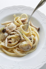 italian cuisine, shimeji mushroom and asparagus fettuccine
