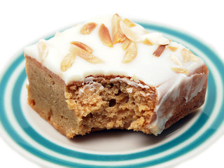 brown cake with white chocolate