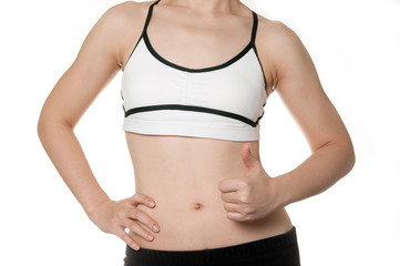Fototapeta na wymiar woman getting fat belly in Sports wear need to diet