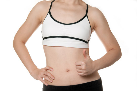 woman getting fat belly in Sports wear need to diet