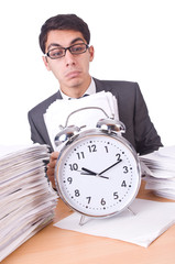 Woman businessman with giant alarm clock