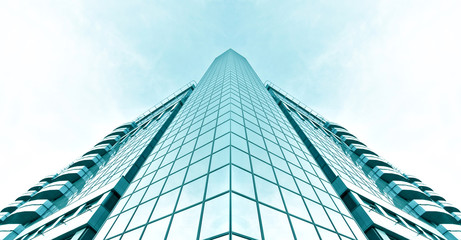  wide angle view to steel blue background of glass high building