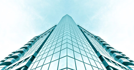  wide angle view to steel blue background of glass high building