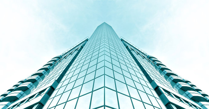  wide angle view to steel blue background of glass high building