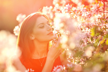 Beautiful Spring Girl with flowers