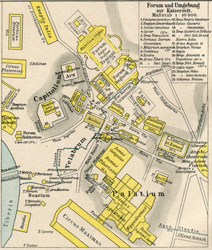 Antik Map of the Forum in Rom