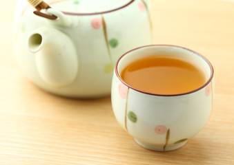 Cup of tea with teapot