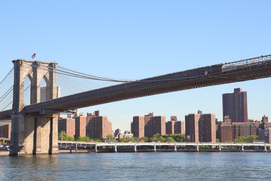 Brooklyn Bridge into Manhattan, NYC