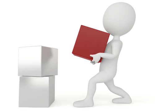 3d humanoid character hold a red box