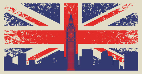 Fototapeta premium Britain flag and Big Ben in London