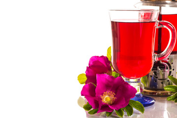 tea with rose hips with flowers