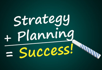Strategy + Planning = Success (blackboard with words)