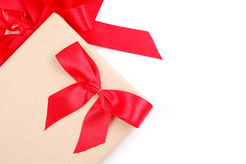 Vintage gift box with red ribbon bow
