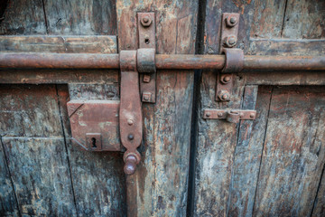 Rusty lock of old gates