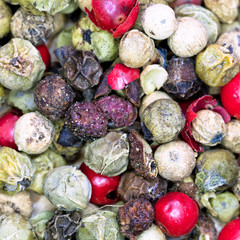 macro view of diferent peppercorns