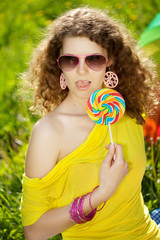 Happiness young woman at a picnic in the park