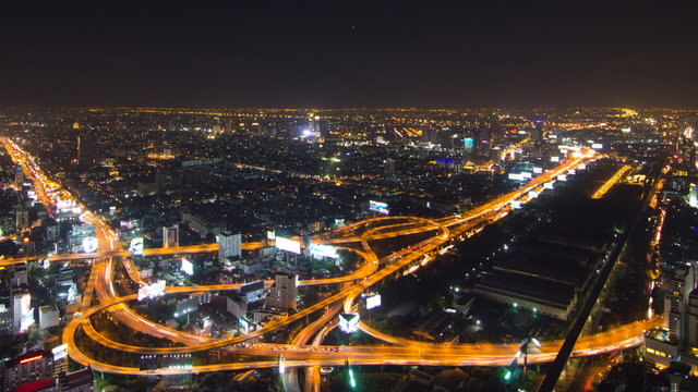 Cityscape traffic night, Bangkok bird eye view , Timelapse