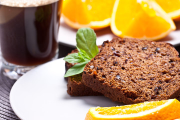 banana cake whith fresh banana and orange. home made cake.