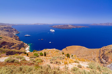 High volcanic cliff of Santorini island in Greece
