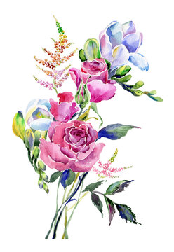 Watercolor bouquet with roses