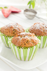 Muffins with strawberries and bananas.