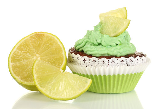 Delicious Beautiful Key Lime Cupcake Isolated On White