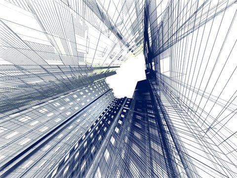 Abstract modern building. 3d render on white background