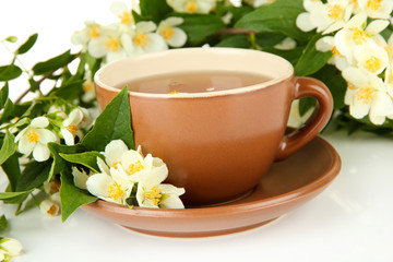 Fototapeta na wymiar Cup of tea with jasmine, isolated on white