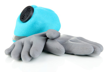 Respirator and protective gloves isolated on white