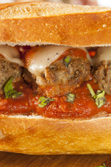 Hot and Homemade Spicy Meatball Sub Sandwich
