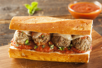 Hot and Homemade Spicy Meatball Sub Sandwich