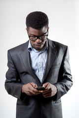 African-American man using smartphone