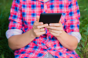 man uses a digital tablet