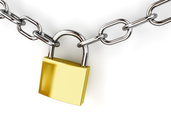 3d padlock and chain isolated