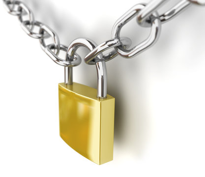 3d padlock and chain isolated