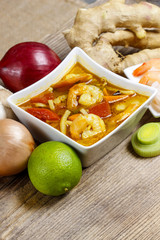 Tom yum kung is a simple and popular Thai hot and sour soup