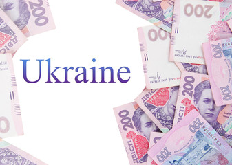 Pile of Ukrainian money, isolated on white