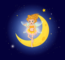 Obraz na płótnie Canvas A fairy at the sky near the moon