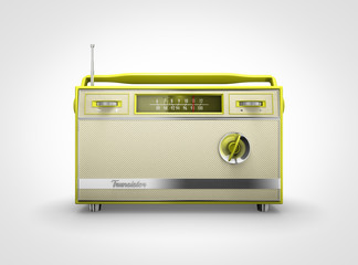 Vintage yellow radio in front view