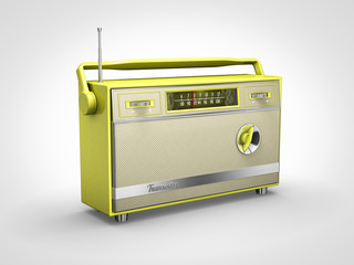 Vintage yellow radio in perspective view