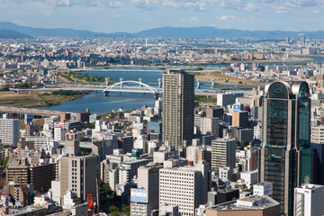Fototapeta na wymiar 大阪の街並、北区より淀川を望む
