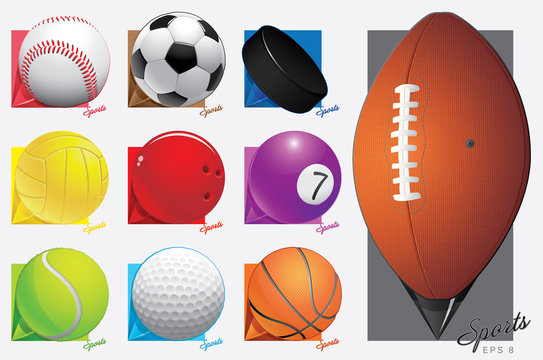 colorful vector sport balls. map pointer. eps 8 © viktor_kozliakov