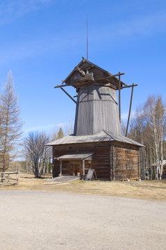 Old wooden windmill in Malye Karely (Little Karely) near Arkhang