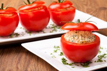 Tomatoes stuffed with ham egg and mayonnaise