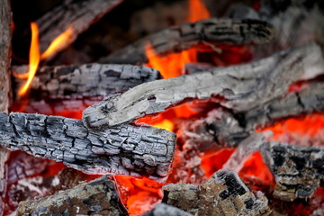 Wooden embers close-up