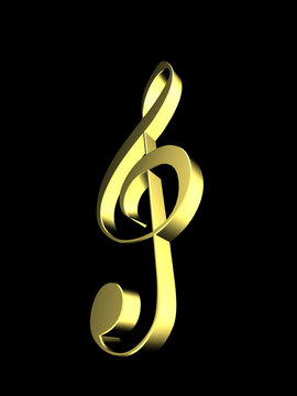 3D golden music key in the dark
