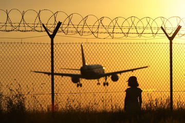 Airport at the sunset