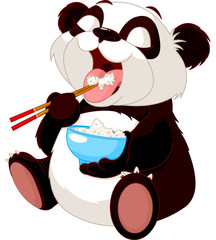 Fototapeta premium Cute panda eating rice