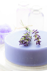 Fototapeta na wymiar Handmade soap with fresh lavenders