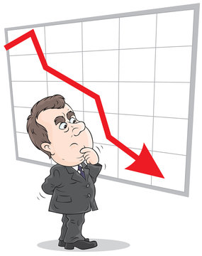 businessman looking at red downward graph clip art preview